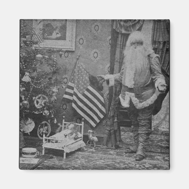 Stereoview Santa & American Flagga ca 1901 Magnet (Framsidan)