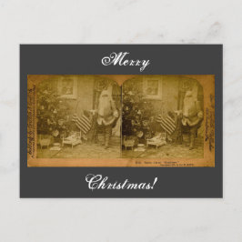 Stereoview Santa & amerikanska flaggan ca 1901 Helg Vykort