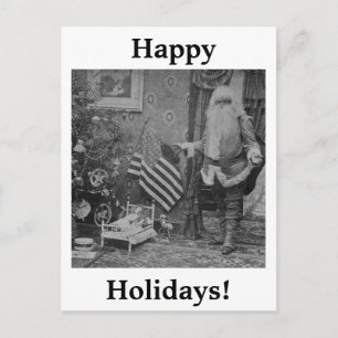 Stereoview Santa & amerikanska flaggan ca 1901 Helg Vykort