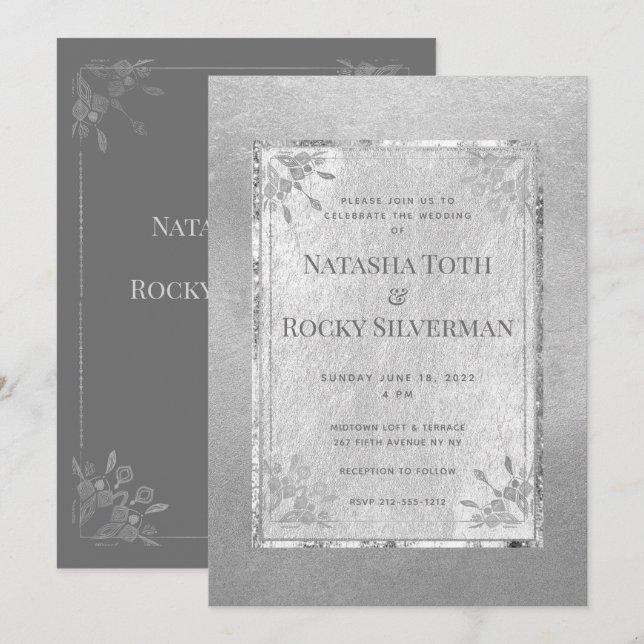 Sterling silver-affären Bröllop & Party Inbjudningar (Fram/baksida)