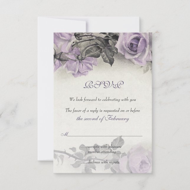 Sterling Silver Lila Ros Bröllop RSVP-kort OSA Kort (Framsida)