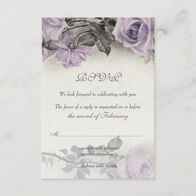 Sterling Silver Lila Ros Bröllop RSVP-kort OSA Kort (Framsida)