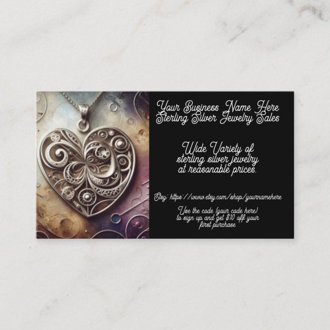 Sterling silver Pendant Jewelry Sales Etsy Shop Visitkort (Framsida)