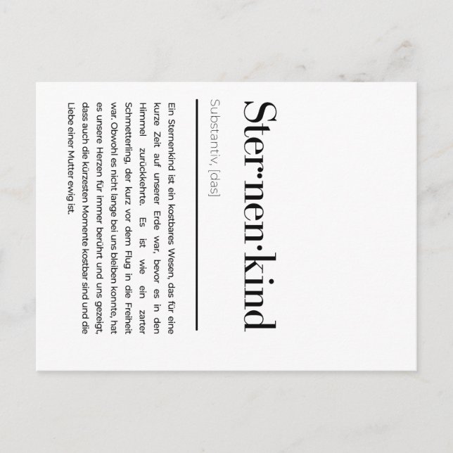 Sternenkind Karte Duden - Trauer Karte Mama Helg Vykort (Framsida)