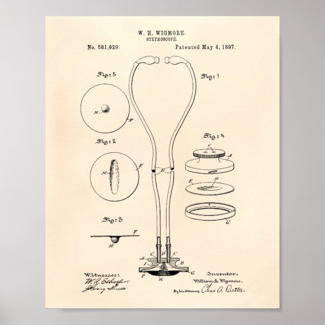 Stethoscope 1897 Patent Art Old Peper Poster (Framsidan)