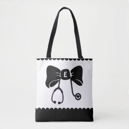 Stethoscope Bow Black & White Medical Tote Bag Tygkasse