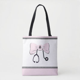 Stethoscope Bow Blek Rosa & White Tote Bag Tygkasse