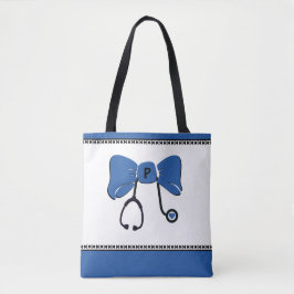 Stethoscope Bow Blue & White Tote Bag Tygkasse