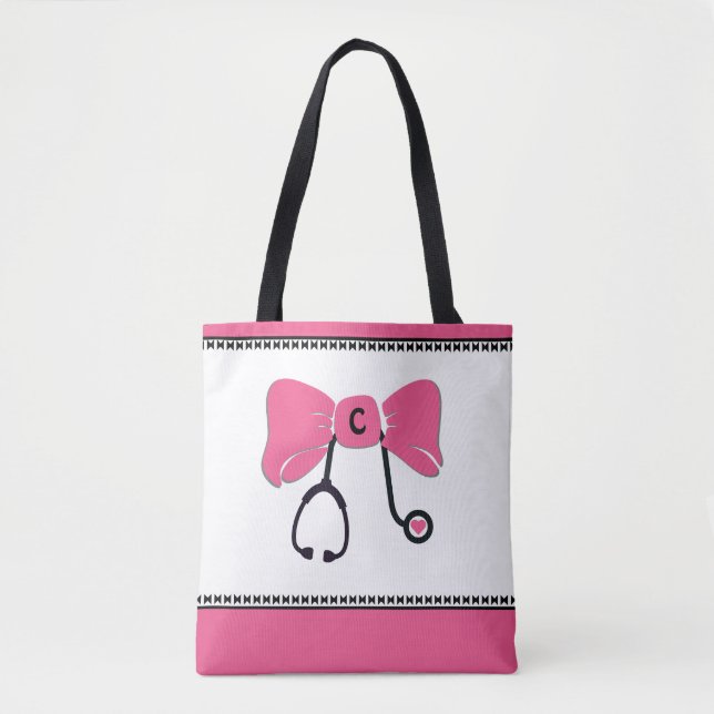 Stethoscope Bow Rosa & White Tygkasse (Framsida)
