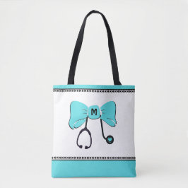 Stethoscope Bow Teal & White Tygkasse