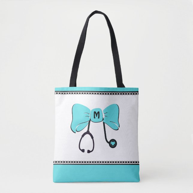 Stethoscope Bow Teal & White Tygkasse (Framsida)