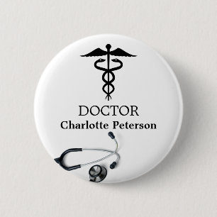 Stethoscope Caduceus Doktor Namn bricka Knapp