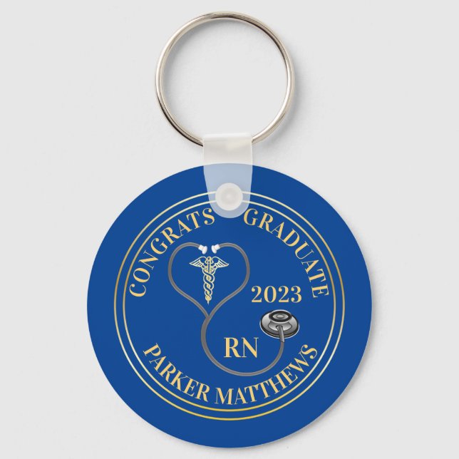 Stethoscope Caduceus RN Gratulerara Student - Blue Nyckelring (Framsida)