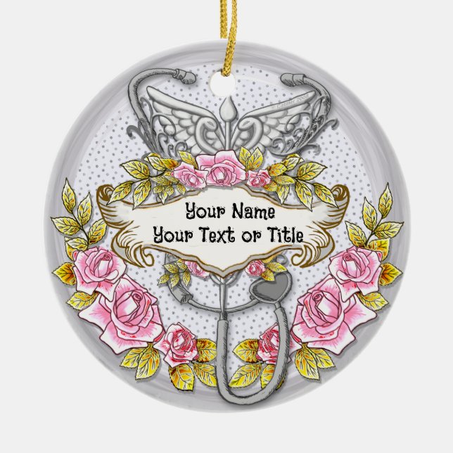 Stethoscope caduceus sköterska julgransprydnad keramik (Framsidan)