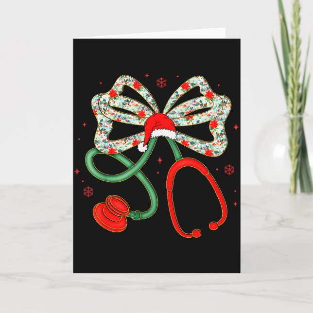 Stethoscope Christmas Nurse Health Worker Santa Xm Kort (Framsida)