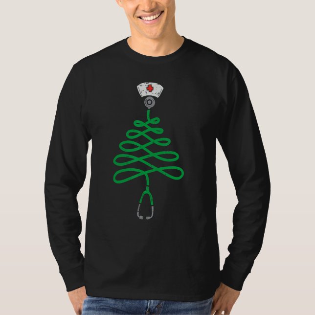 Stethoscope Christmas Tree Nurse Christmas Pajamas T Shirt (Framsida)