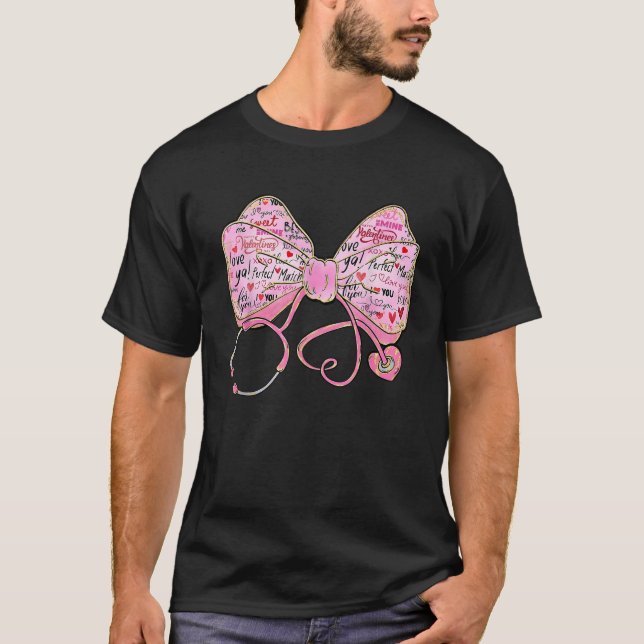 Stethoscope Coquette Bow Registered Nurse Älskare  T Shirt (Framsida)