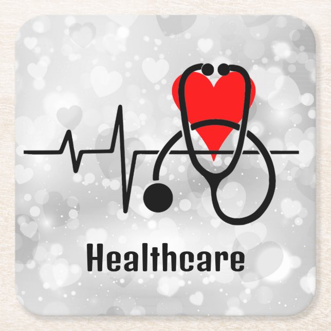 Stethoscope Doktor Nurse Healthcare Underlägg Papper Kvadrat (Framsidan)
