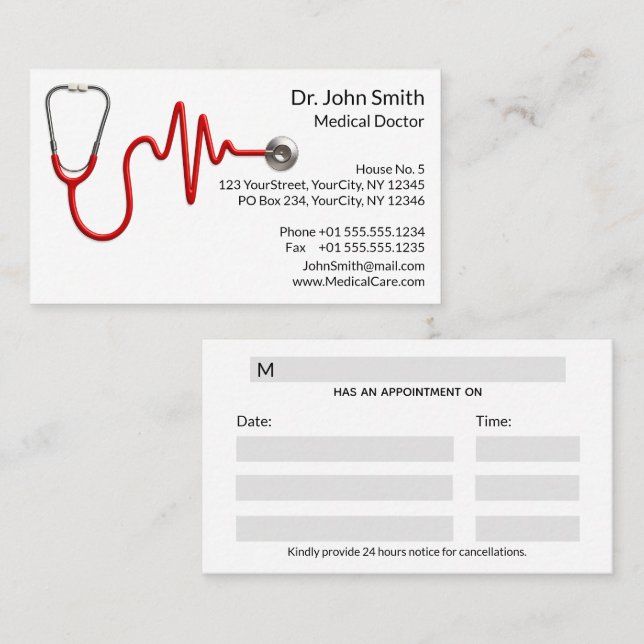 Stethoscope EKG Heartslag Line ECG Wave Medical Tidsbeställning Kort (Fram/baksida)