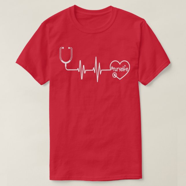 Stethoscope EKG Heartslag Nurse Life  T Shirt (Design framsida)