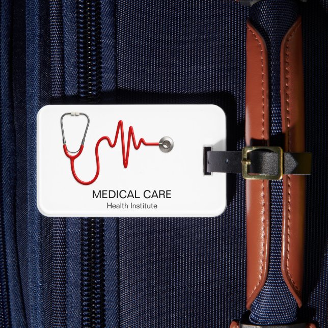 Stethoscope EKG Wave EKG Heartslag Line Medical Bagagebricka (Framsida Insitu 4)