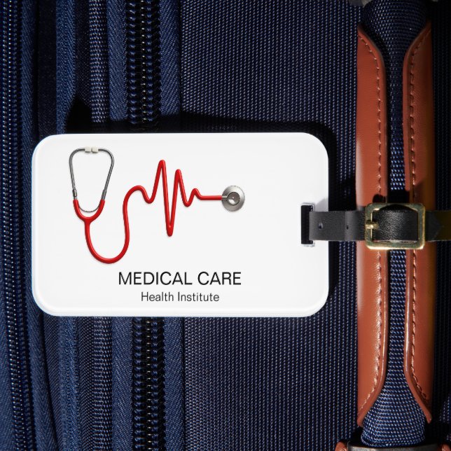 Stethoscope EKG Wave EKG Heartslag Line Medical Bagagebricka (Framsida Insitu 4)