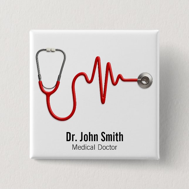 Stethoscope EKG Wave EKG Medical Heartslag Line Knapp (Framsida)