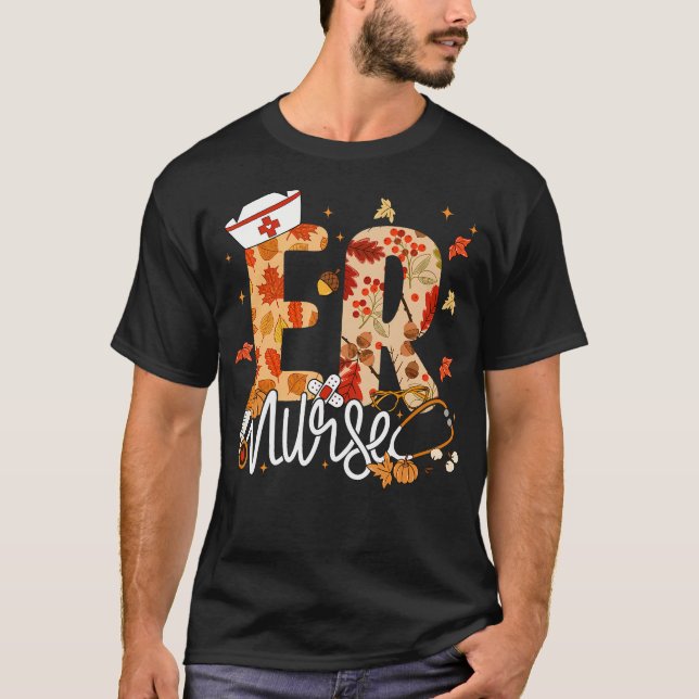 Stethoscope Er Nurse Fall Yall Höst löv Tack T Shirt (Framsida)