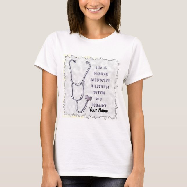 Stethoscope Heart Midfru Nurse T Shirt (Framsida)