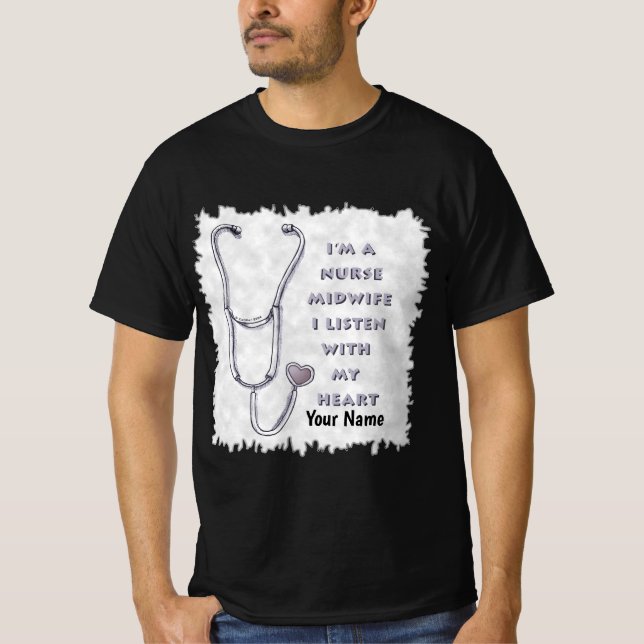 Stethoscope Heart Midfru Nurse T Shirt (Framsida)