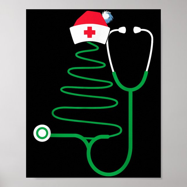 Stethoscope Julgran Nurse jul SCrub Poster (Framsidan)