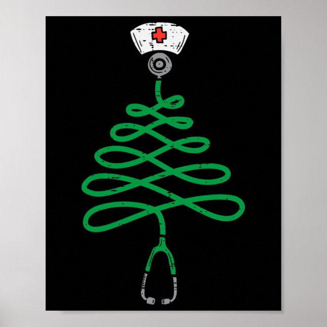 Stethoscope Julgran Nurse jul SCrub T Poster (Framsidan)