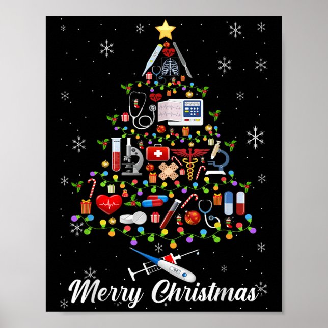 Stethoscope Julgran Nurse Nursing Skrubba Top Poster (Framsidan)