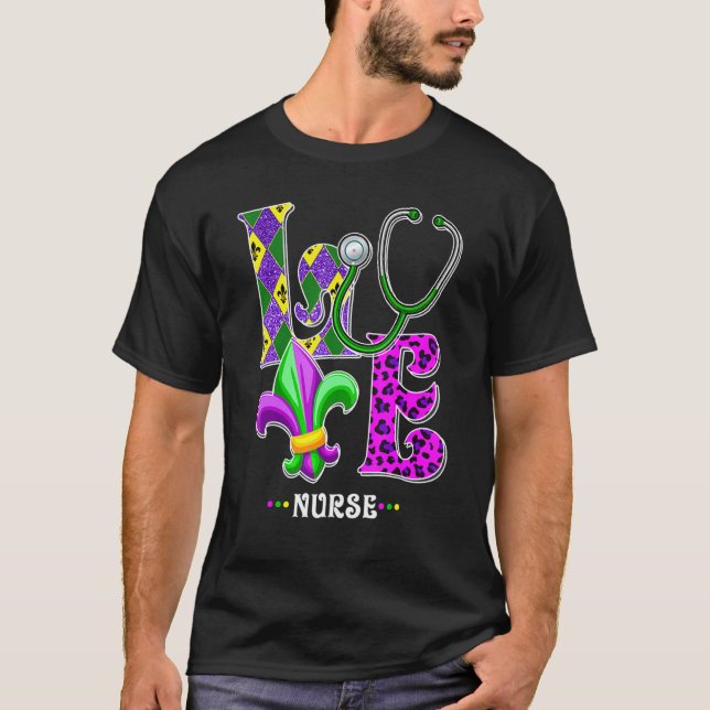 Stethoscope Kärlek Life Nurse Mardi Gras Carnival  T Shirt (Framsida)