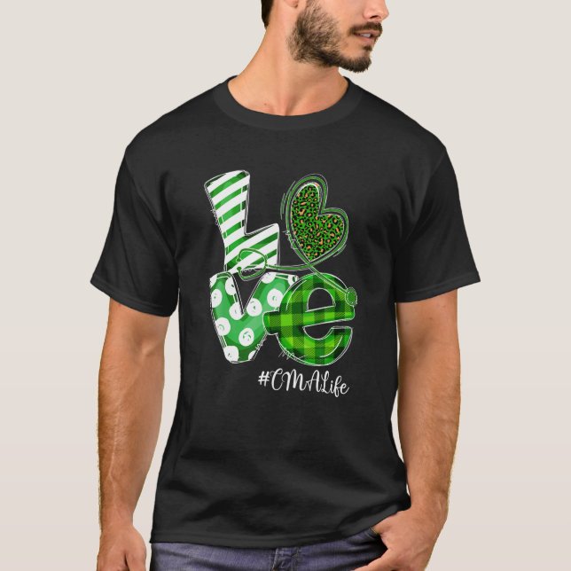 Stethoscope Love CMA Life Nurse Plaid St Patricks T Shirt (Framsida)