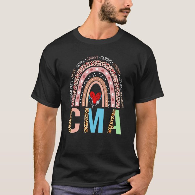 Stethoscope Rainbow Cma Caring Strong Loving Nurse T Shirt (Framsida)