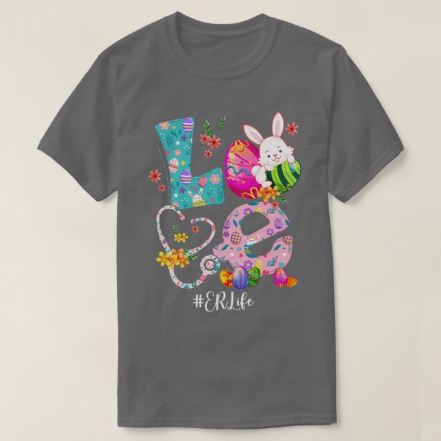 Stethoscope SCrub ER Nurse Life Bunny Påsk Day T Shirt (Design framsida)
