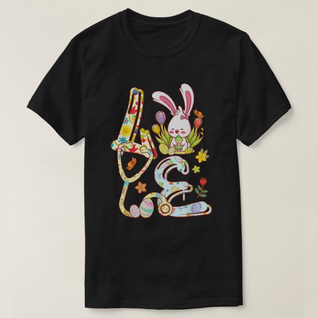 Stethoscope SCrub Life Nurse Bunny Påsk Day Outf T Shirt (Design framsida)