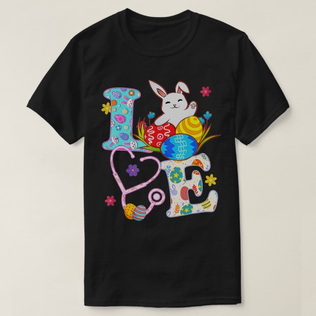 Stethoscope SCrub Life Nurse Bunny Påsk Day Outf T Shirt (Design framsida)