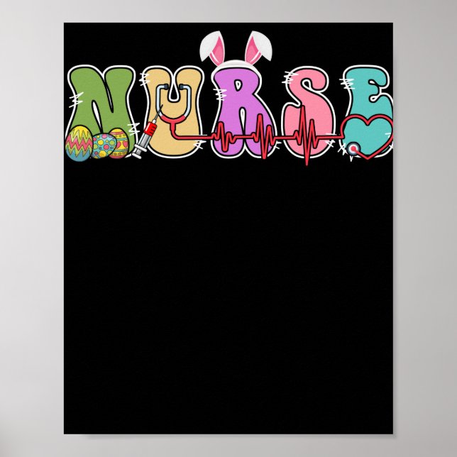 Stethoscope SCrub Nurse Life Påsk Day Bunny Eggs Poster (Framsidan)