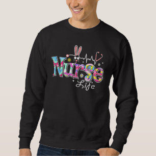 Stethoscope SCrub Nurse Life Påsk Day Cute Bunny Lång Ärmad Tröja