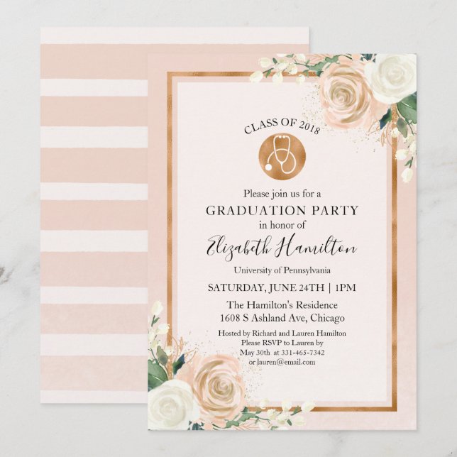 Stethoscope Sjukvårdsskola Grad Party Inbjudningar (Fram/baksida)