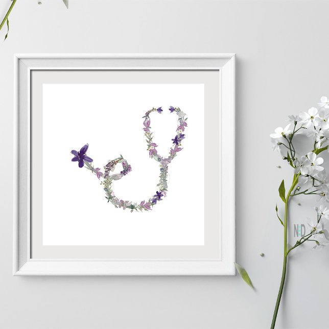 Stethoscope Watercolor Flowers Doktor Nurse Poster (Skapare uppladdad)