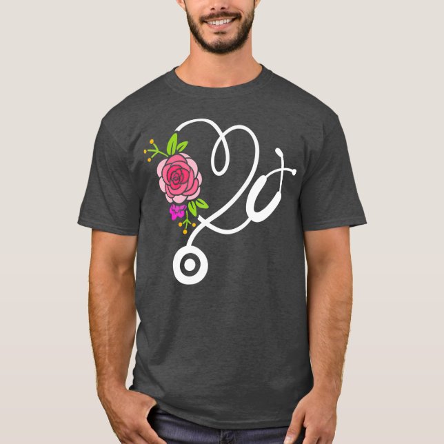 Stetoscope Flower Doktor Nurse Physical T Shirt (Framsida)