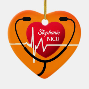 Stetoscope, Heart och EKG Nurse Julgransprydnad Keramik