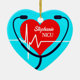 Stetoscope, Heart och EKG Nurse Julgransprydnad Keramik