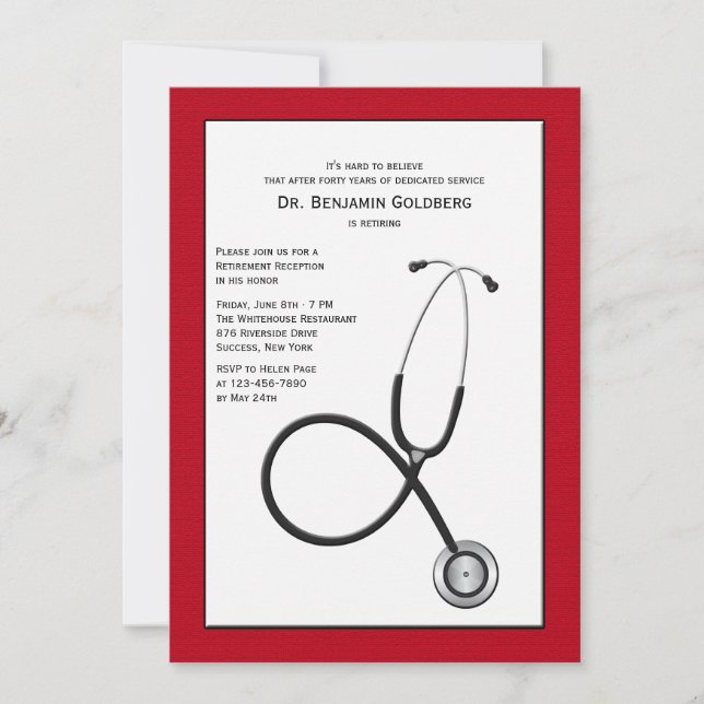 Stetoscope med Red Gräns Medical Pension Inv Inbjudningar (Framsida)