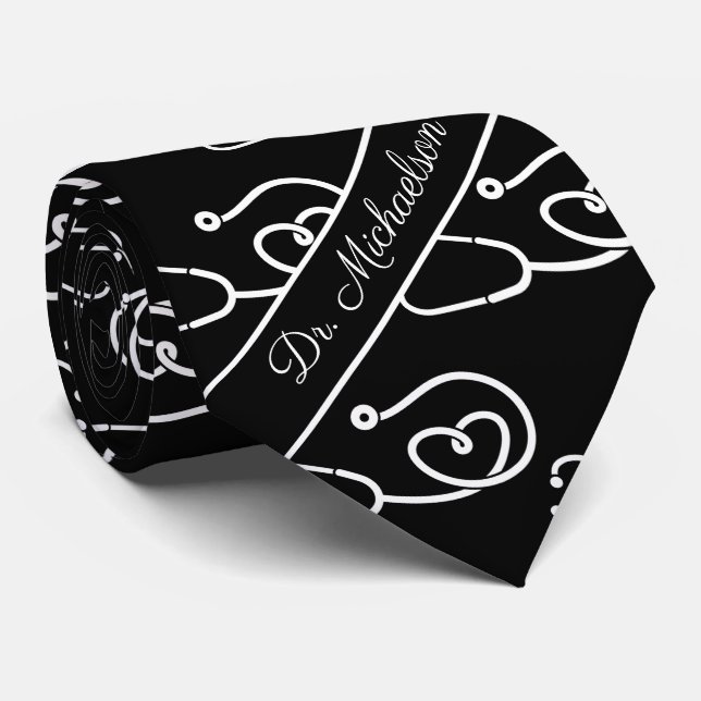 Stetoscope Mönster Läkare Namn Medical Doktor Slips (Rullad)