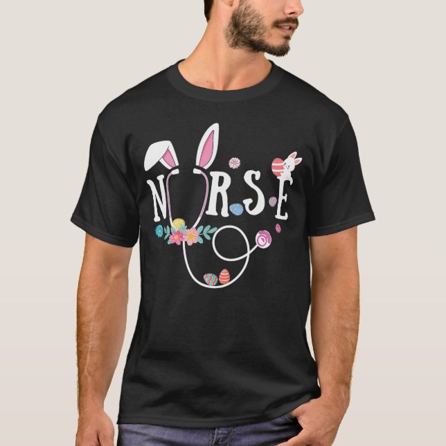 Stetoscope Nurse Svan Påskhare Eggs RN CNA T Shirt (Framsida)