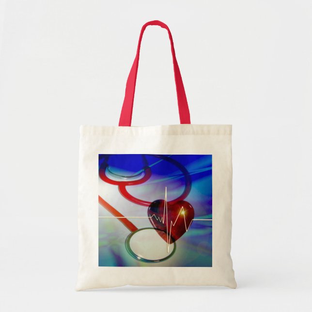 Stetoscope och Heart Tote Bag Tygkasse (Framsidan)